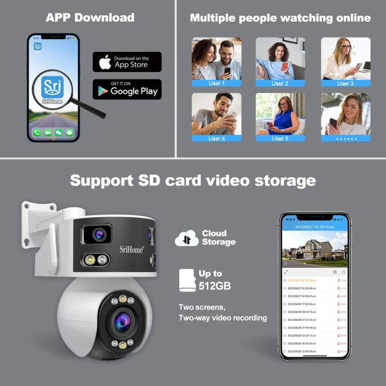 SriHome SH055B 8MP HD Multi-lens Super Wide Angle Panoramic PTZ Dome Camera SriHome SH055B 8MP HD Multi-lens Super Wide Angle Panoramic PTZ Dome Camera